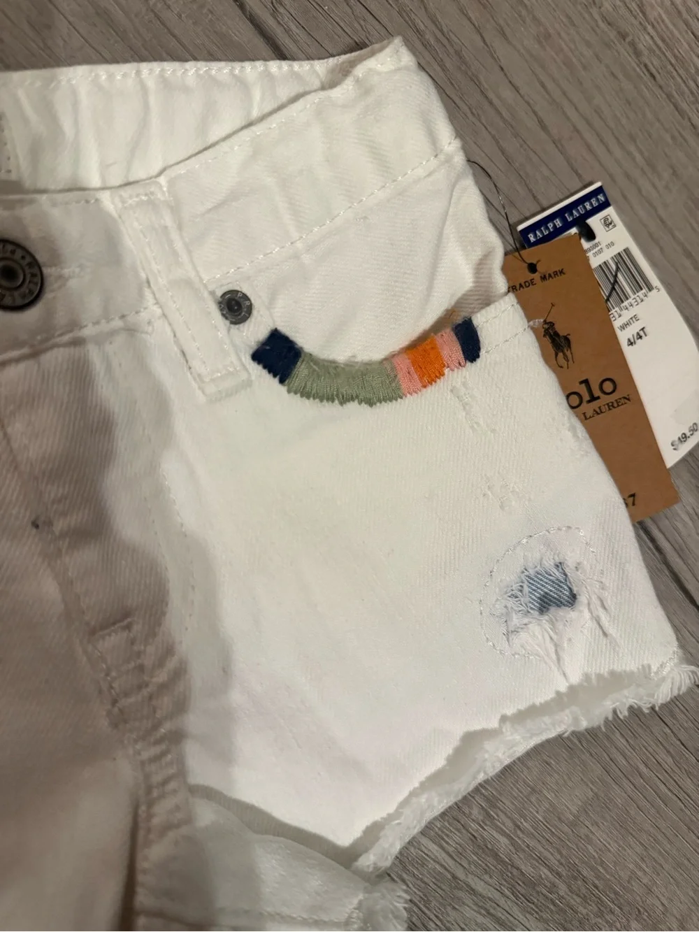 Girls 4t Polo Ralph Lauren White Distressed Denim Shorts NWT